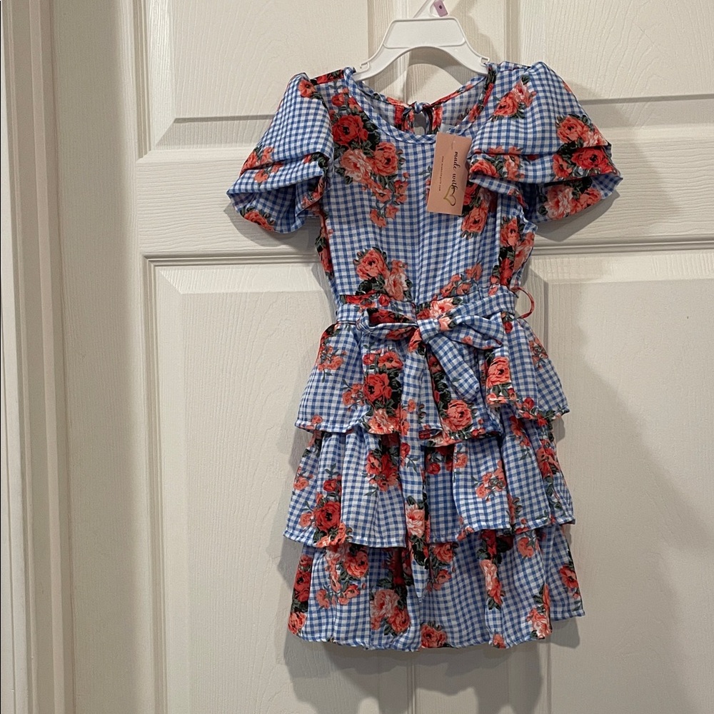 Mia Belle Girls Bluebell Gingham Floral Casual Dress NWT Size 4T